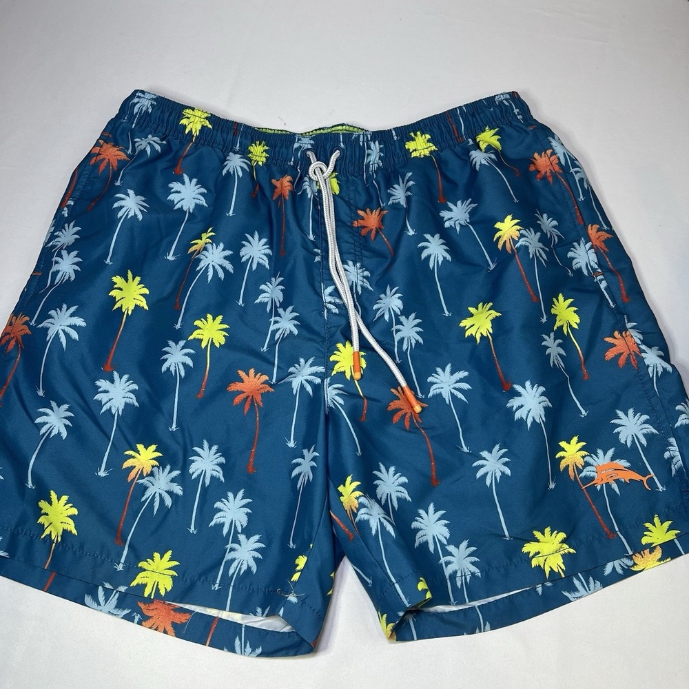 Tommy Bahama Swim Trunks Mens Large Blue‎ Palm Tree Print Board Shorts Beachwear